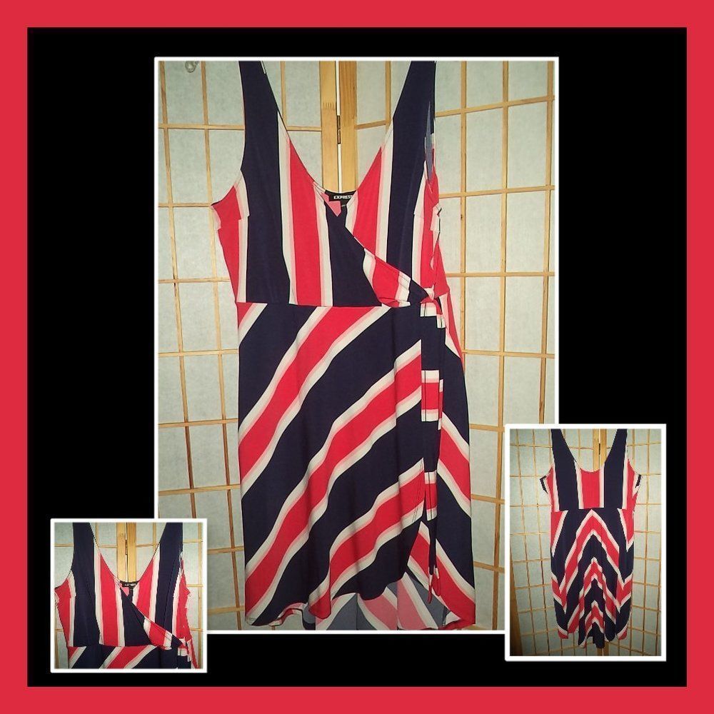 EXPRESS DRESS HALTER HIGH LOW SLIMMING STRIPED SLEEVELESS SUNDRESS-WOMENS SIZE L